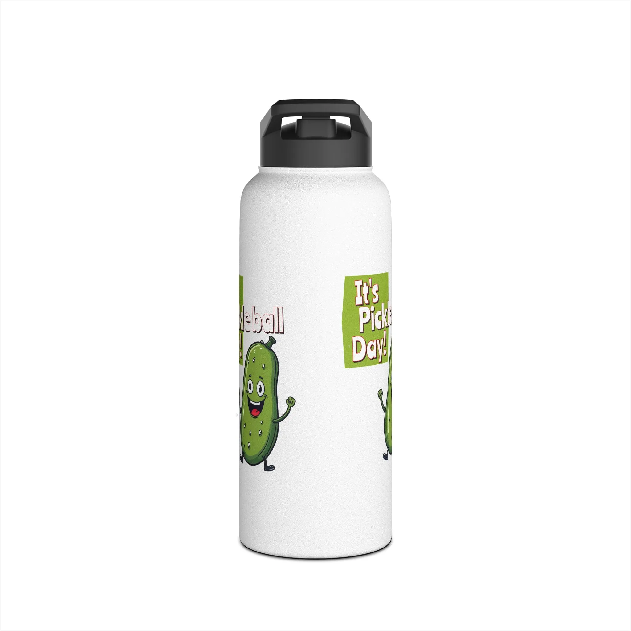 Stainless Steel Water Bottle, standard lid  ‘It’s Pickleball Day’ Happy Pickle Design