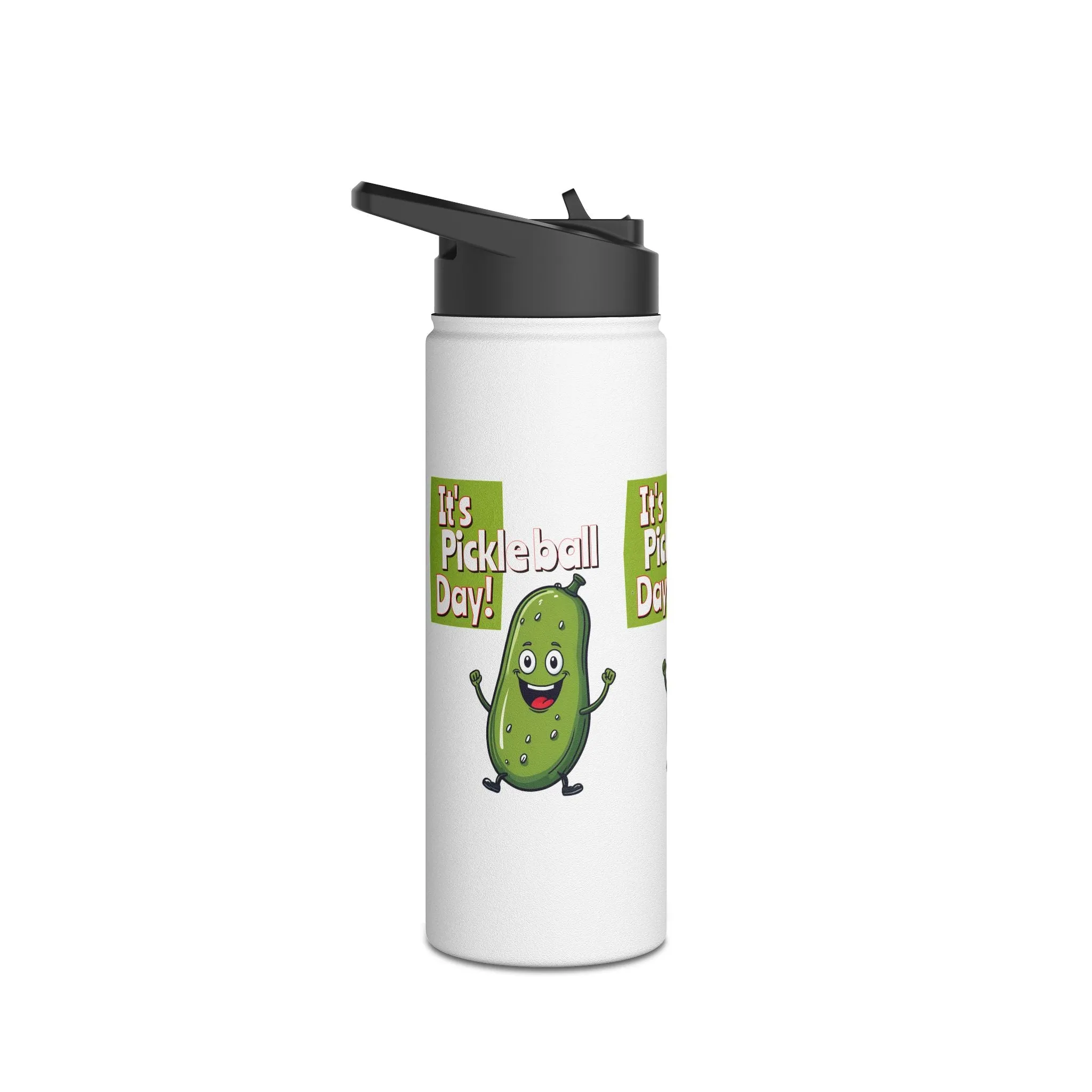 Stainless Steel Water Bottle, standard lid  ‘It’s Pickleball Day’ Happy Pickle Design