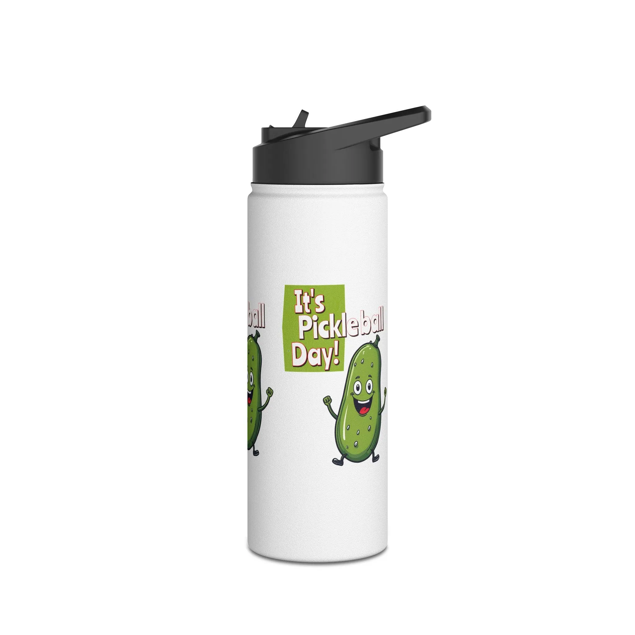 Stainless Steel Water Bottle, standard lid  ‘It’s Pickleball Day’ Happy Pickle Design