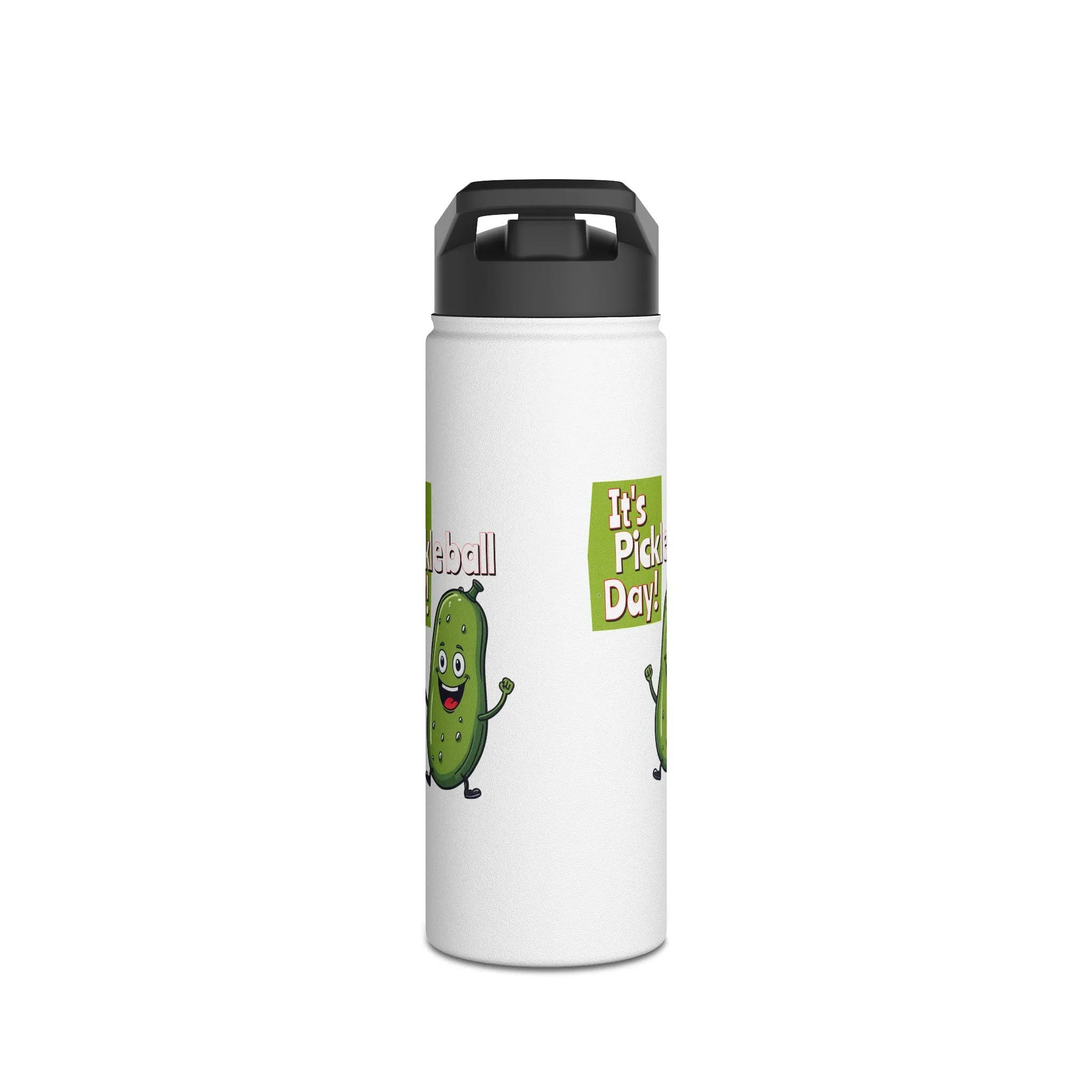 Stainless Steel Water Bottle, standard lid  ‘It’s Pickleball Day’ Happy Pickle Design