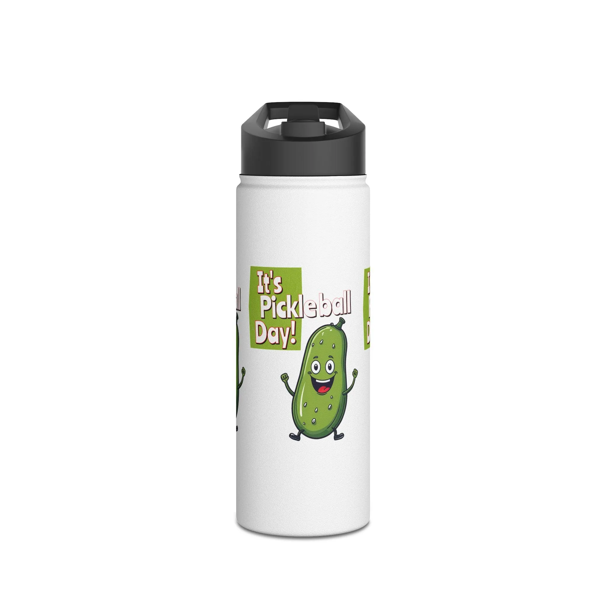 Stainless Steel Water Bottle, standard lid  ‘It’s Pickleball Day’ Happy Pickle Design