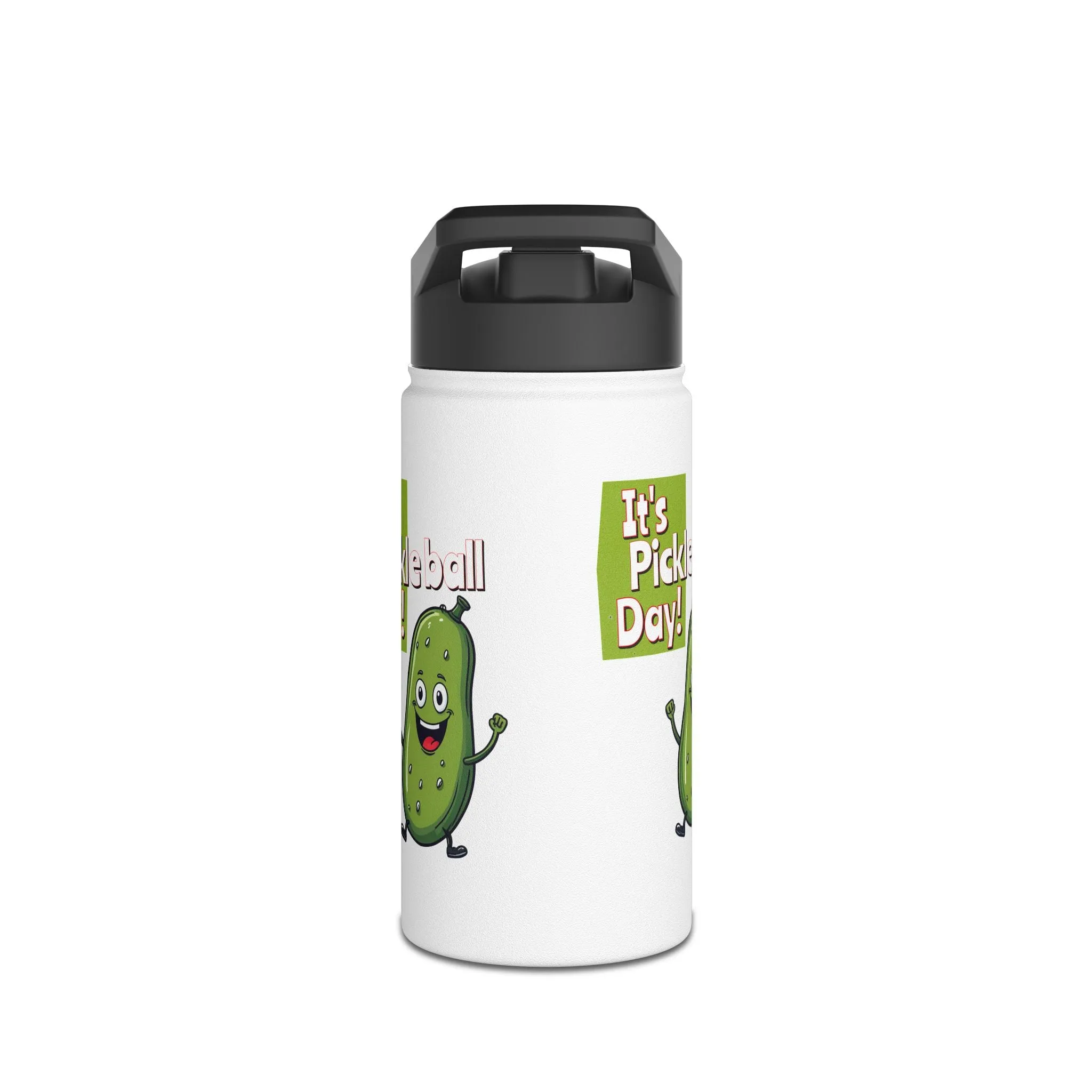 Stainless Steel Water Bottle, standard lid  ‘It’s Pickleball Day’ Happy Pickle Design