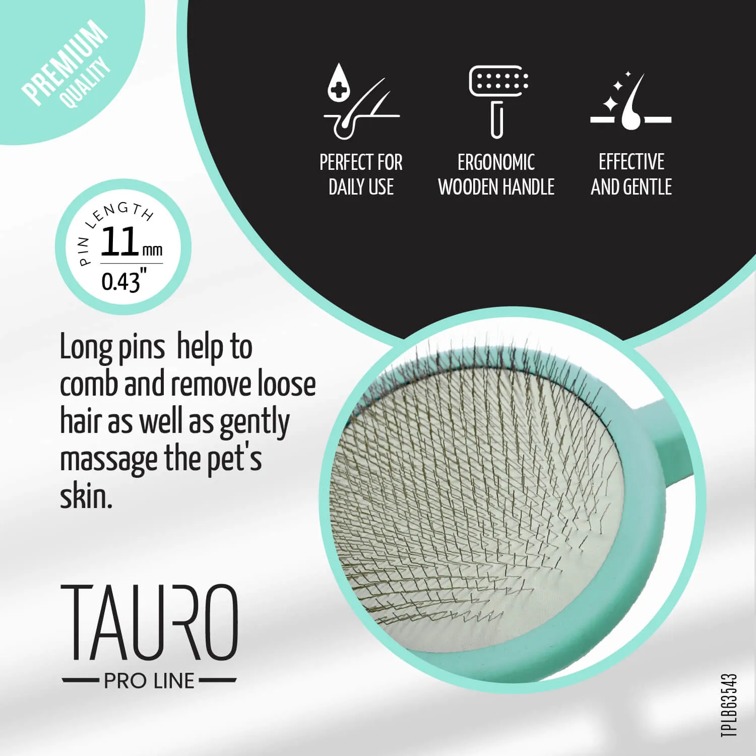 Tauro Pro Line Ergonomic Non-Slip Wooden Round Dog & Cat Brush For All Hair Type Comfortable Brushing And Detangling, 3.54 x 7.48 in