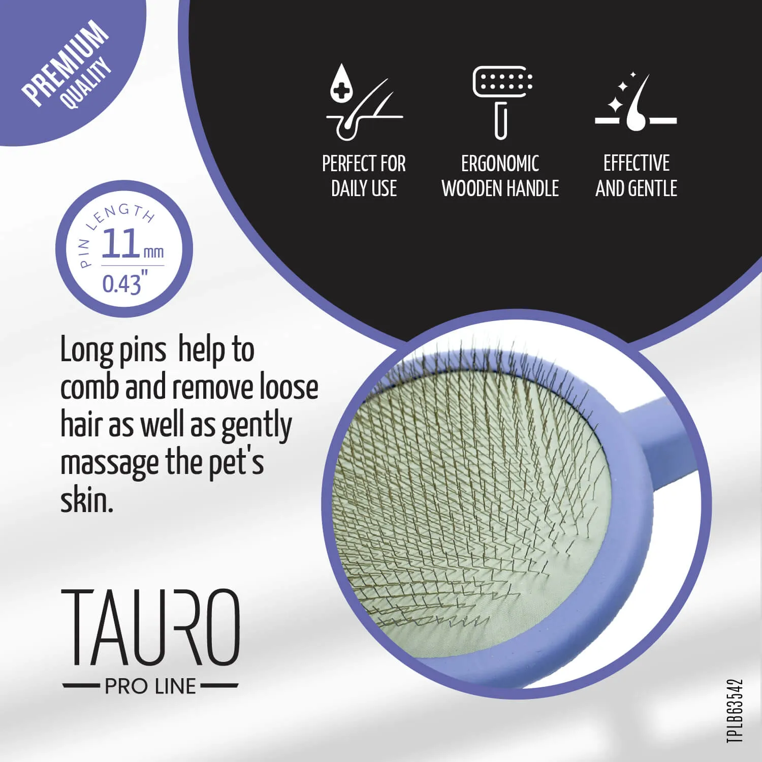 Tauro Pro Line Ergonomic Non-Slip Wooden Round Dog & Cat Brush For All Hair Type Comfortable Brushing And Detangling, 3.54 x 7.48 in