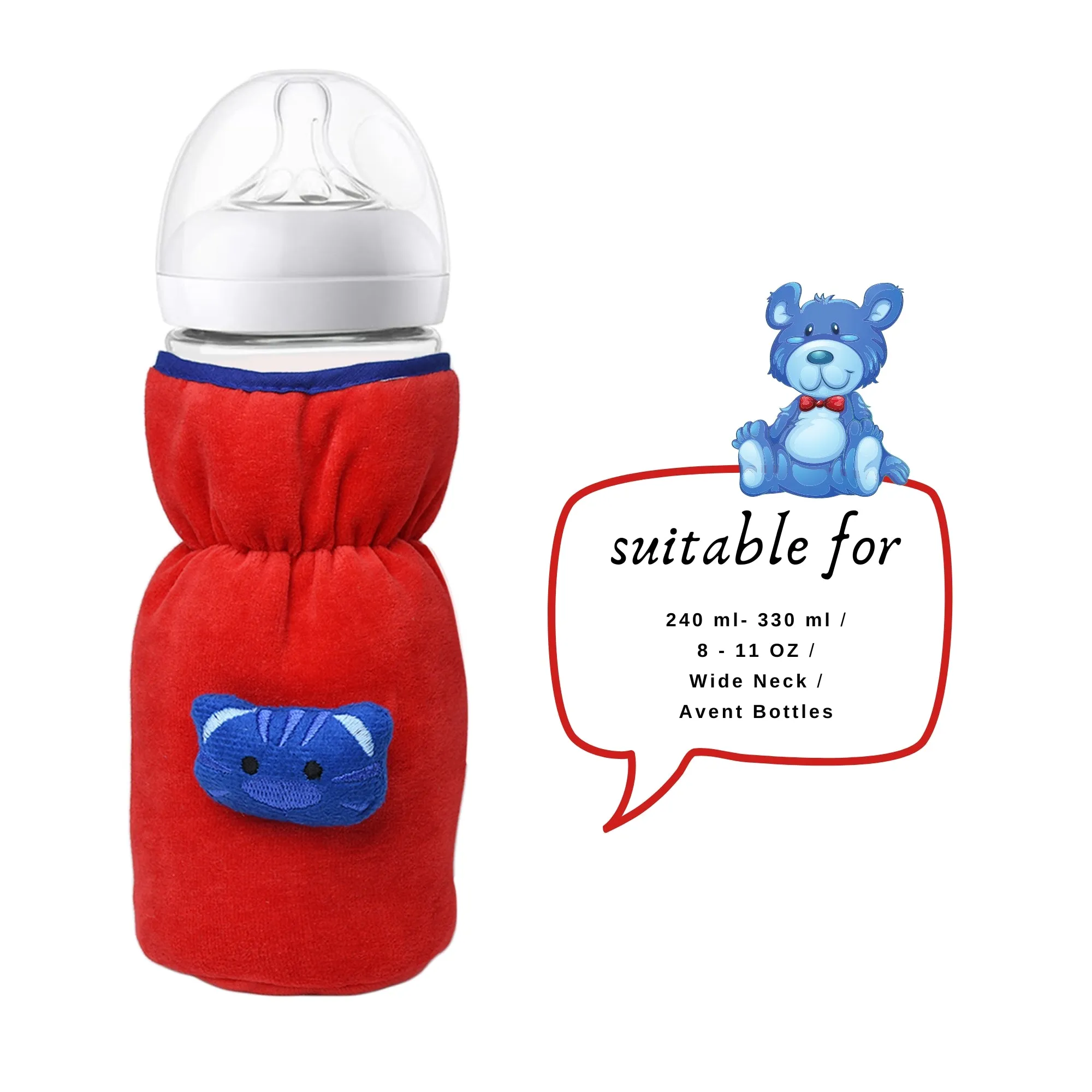 THE LITTLE LOOKERS Bottle Cover for Philips Avent/Wide Neck Feeders Soft Plush Stretchable Baby Feeding Bottle Cover with Easy to Hold Strap Wide Neck 240-330ml/8-11OZ