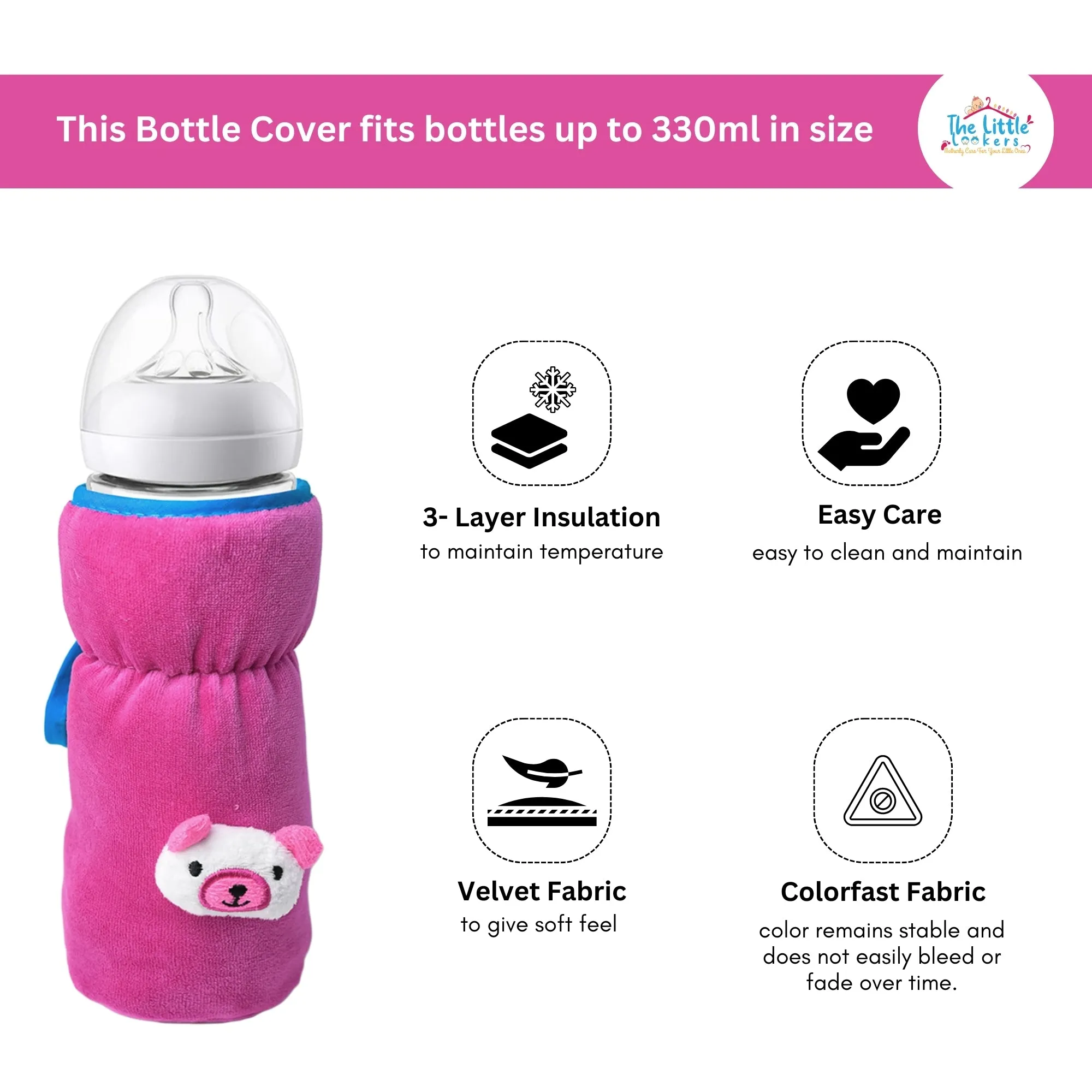 THE LITTLE LOOKERS Bottle Cover for Philips Avent/Wide Neck Feeders Soft Plush Stretchable Baby Feeding Bottle Cover with Easy to Hold Strap Wide Neck 240-330ml/8-11OZ