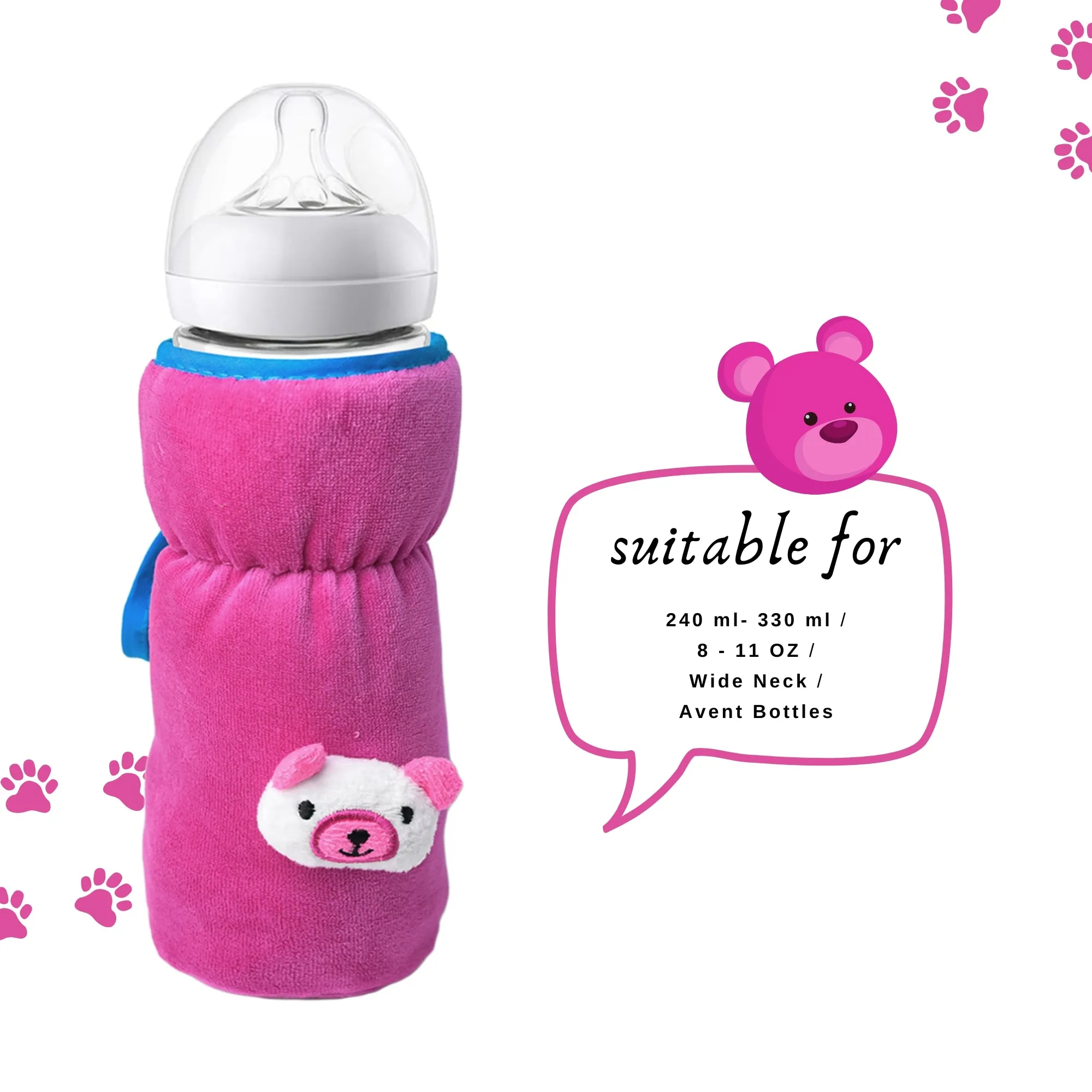 THE LITTLE LOOKERS Bottle Cover for Philips Avent/Wide Neck Feeders Soft Plush Stretchable Baby Feeding Bottle Cover with Easy to Hold Strap Wide Neck 240-330ml/8-11OZ