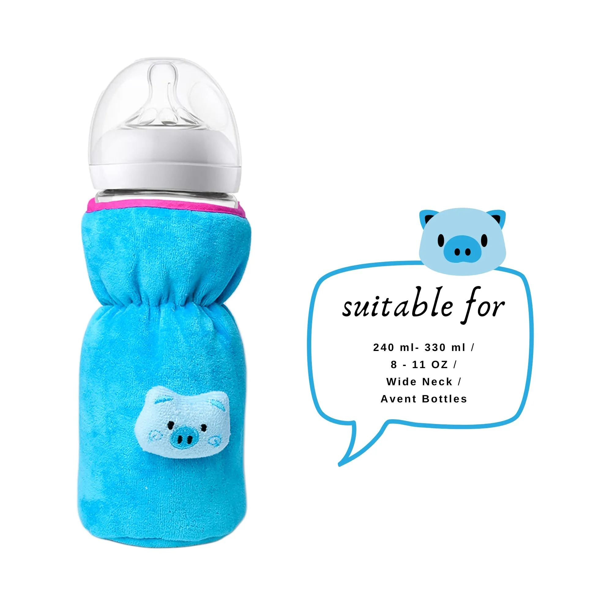 THE LITTLE LOOKERS Bottle Cover for Philips Avent/Wide Neck Feeders Soft Plush Stretchable Baby Feeding Bottle Cover with Easy to Hold Strap Wide Neck 240-330ml/8-11OZ