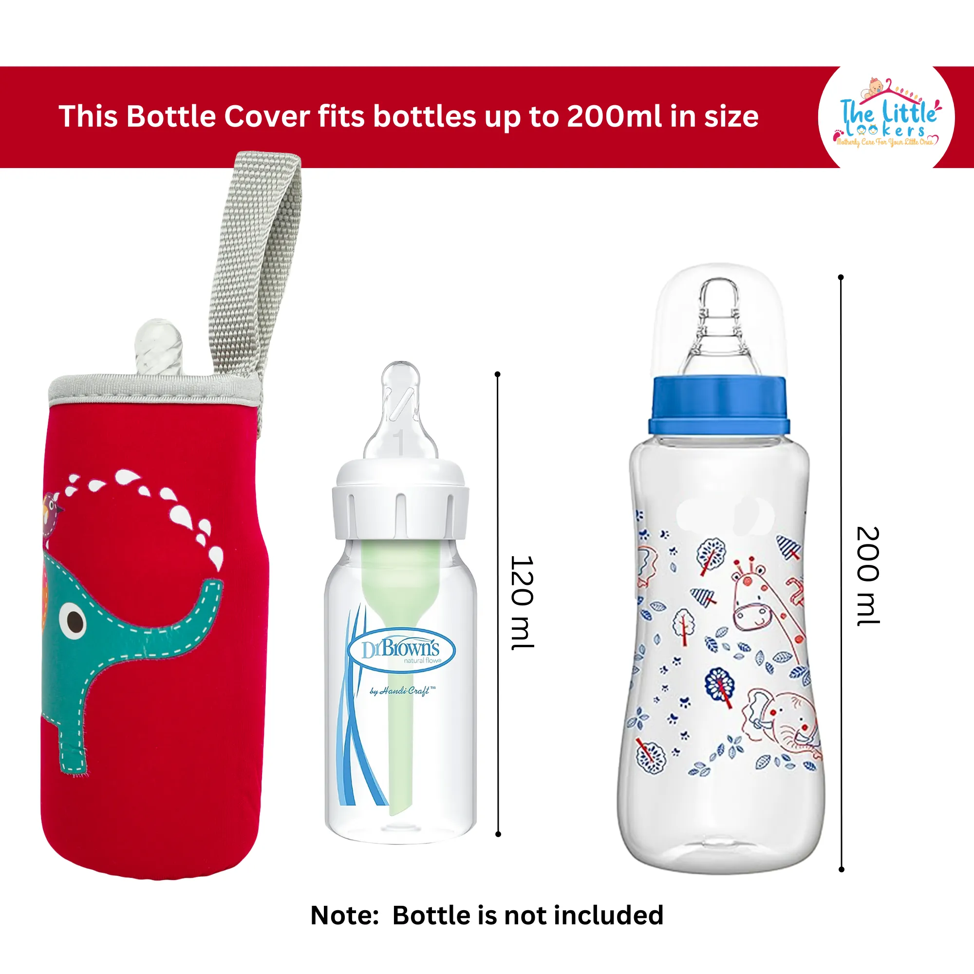 THE LITTLE LOOKERS Cute Animated Patterned Soft Stretchable Baby Feeding Bottle Cover with Easy to Hold Strap for 120ml, 150ml, 240ml